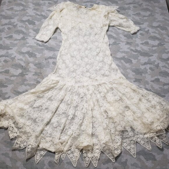 Vintage Gunne Sax Dress Womens Small White Half Sleeve - Picture 4 of 10